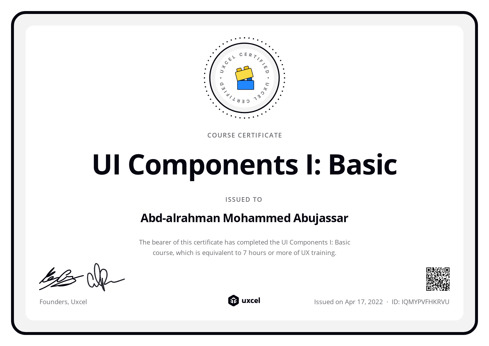 Abd-alrahman Mohammed Abujassar's certificate